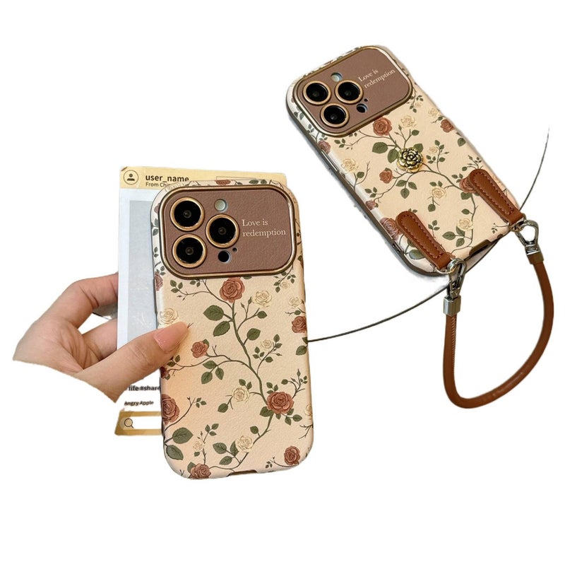 MS Leather Texture Protective Case for iPhone 17 / 17 Air / 17 Pro / 17 Pro Max with Drop Protection and Vintage Rose Pattern plus Shockproof plus Scratch Resistant in Single Shell - Image 4