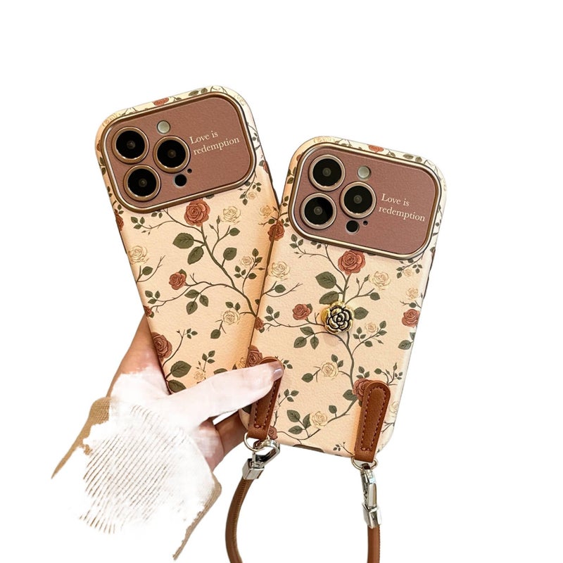 MS Leather Texture Protective Case for iPhone 17 / 17 Air / 17 Pro / 17 Pro Max with Drop Protection and Vintage Rose Pattern plus Shockproof plus Scratch Resistant in Single Shell - Image 3