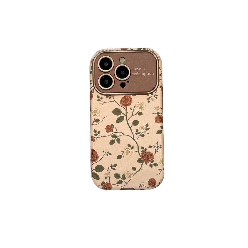 MS Leather Texture Protective Case for iPhone 17 / 17 Air / 17 Pro / 17 Pro Max with Drop Protection and Vintage Rose Pattern plus Shockproof plus Scratch Resistant in Single Shell - Image 1