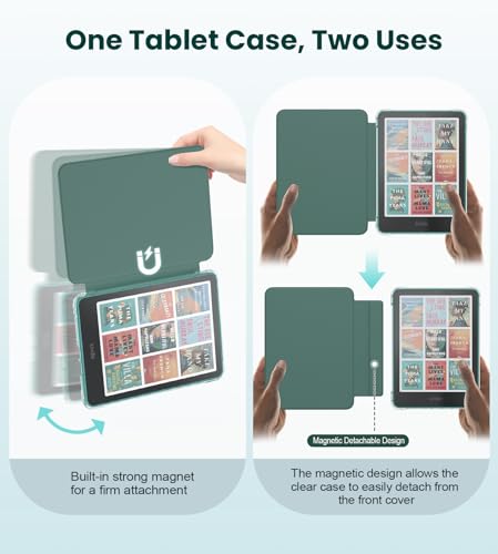 MoKo Detachable Magnetic Case for All-New 7" Kindle Paperwhite 12th Generation 2024 & Kindle Colorsoft 2024/2025,Ultra Clear Back Scratch-Proof Light & Shell Cover with Auto Wake/Sleep, Jade Green - Image 3