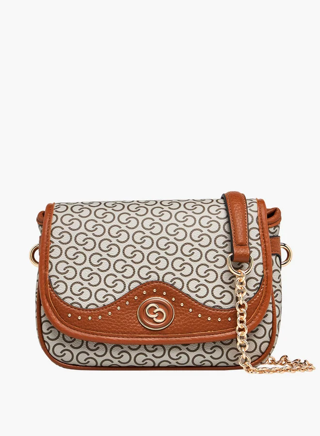 Celeste Monogram Print Shoulder Bag with Chain Strap