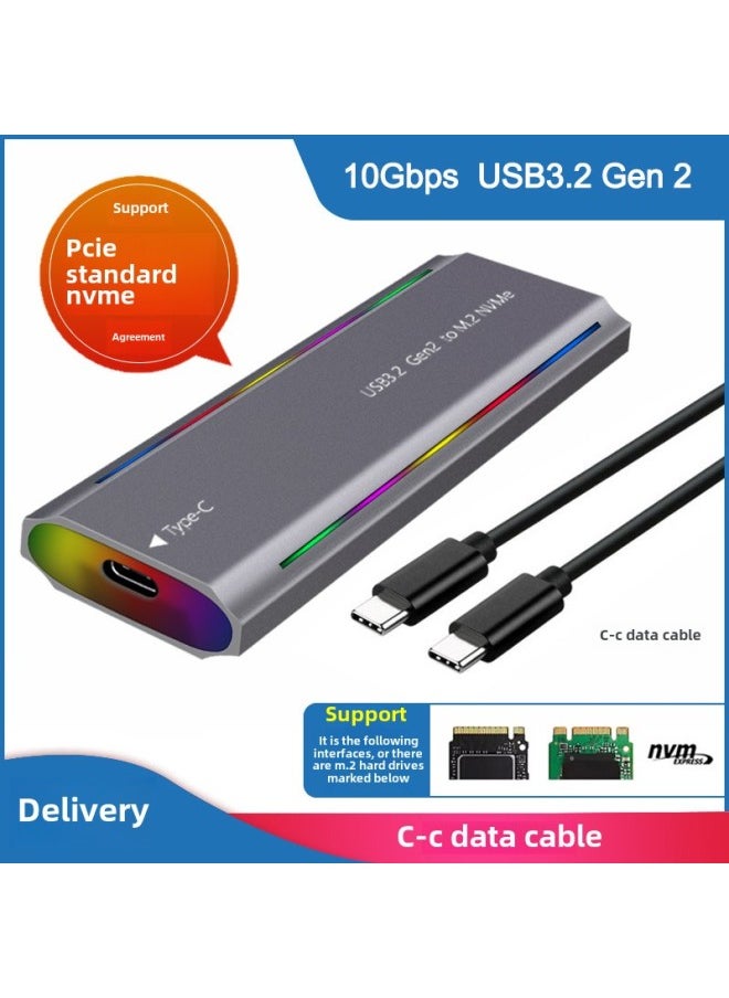 Generic M.2 Solid State USB3.1NGFF & Nvme Protocol Hard Disk Box Type-C RGB Light Aluminum Alloy Mobile Hard Disk Box-Color:TP07-L-CC(NVME Protocol) Gray  - Image 1