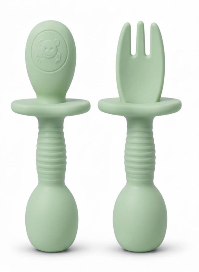 PXBQ Silicone Baby Training Spoon Set for Self Feeding, Soft BPA Free Toddler Spoon with Easy Grip Handle, Anti Choke Design, Infant Weaning Spoon for Babies (Green) - Image 1