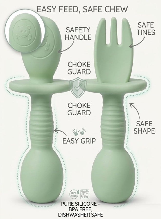 PXBQ Silicone Baby Training Spoon Set for Self Feeding, Soft BPA Free Toddler Spoon with Easy Grip Handle, Anti Choke Design, Infant Weaning Spoon for Babies (Green) - Image 3