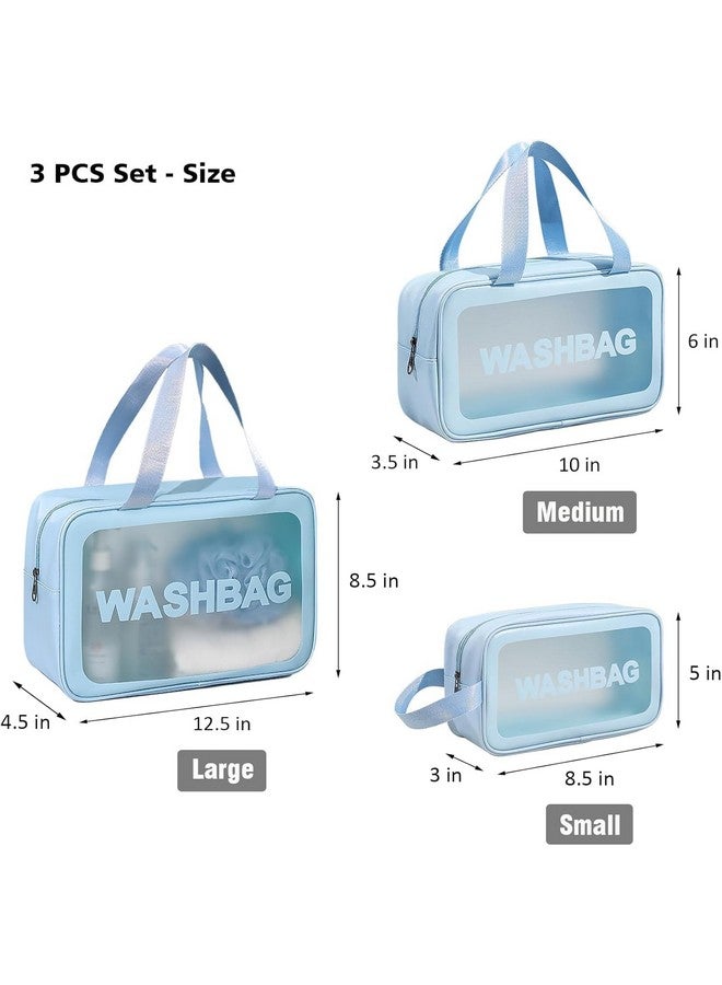 LAYZOO Cosmetic Makeup Organizer Pouch Bag for Women, Wash Bag for Travel, Toilery Organizer Kit, 3 Pcs Wash Bag Set (Blue) - Image 3