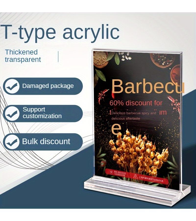 Acrylic Double Sided T Type A4 Menu Display Stand with V Shaped Card Slot For Office Party - Image 2