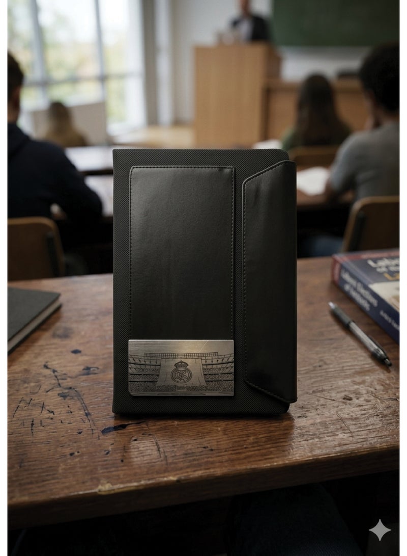 Black Leather Notebook with Real Madrid Logo – Premium Football Fan Design - Image 2