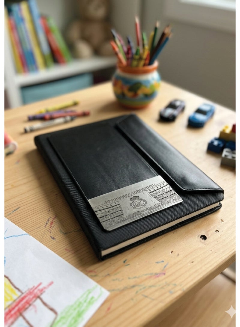 Black Leather Notebook with Real Madrid Logo – Premium Football Fan Design - Image 1