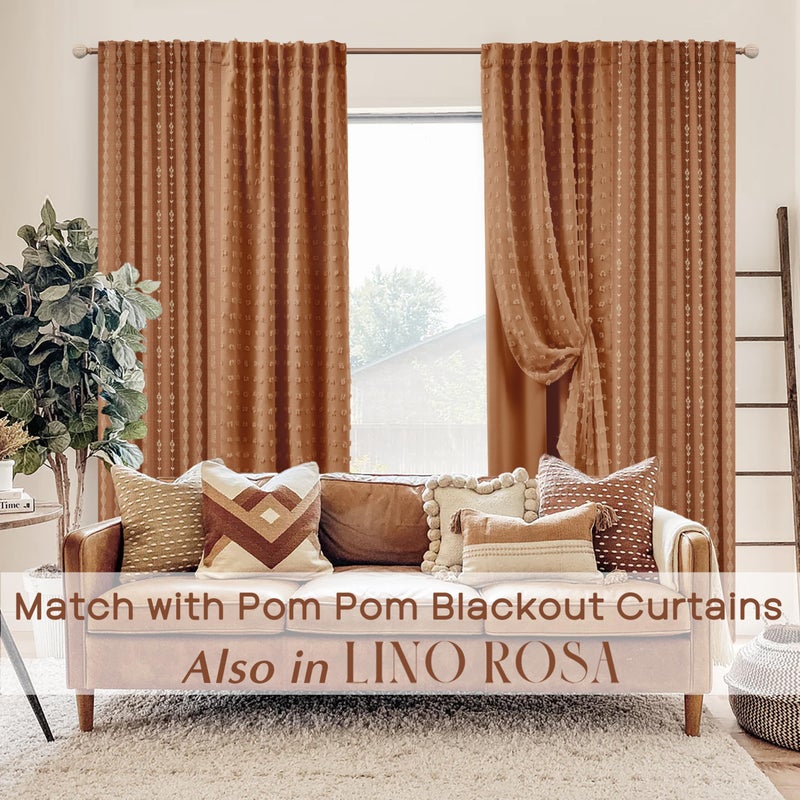 Lino Rosa Terracotta Boho Blackout Curtains 84 Inch Long for Bedroom Living Room, Rust Burnt Orange Floral Decorative Patterned Drapes, Rustic Western Farmhouse Black Out Window Panels, Set of 2 - Image 4
