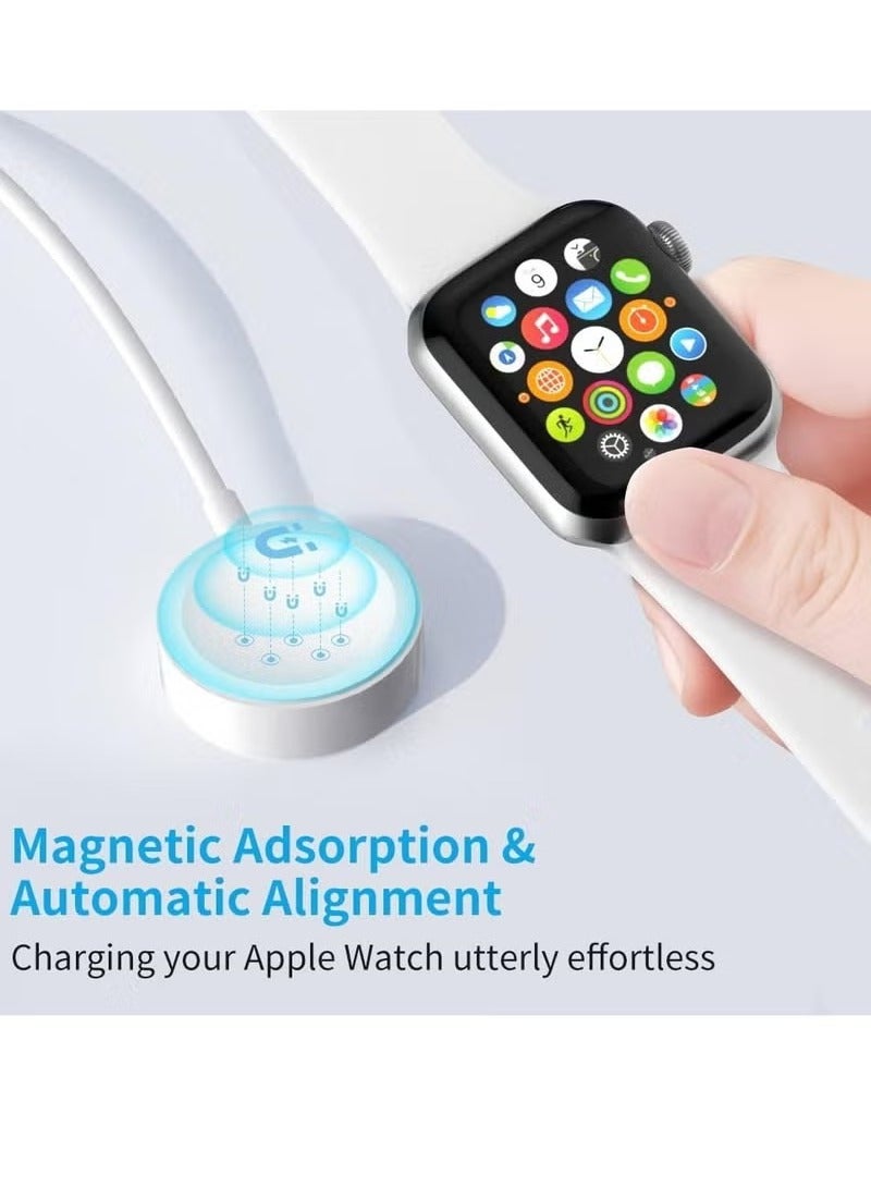 بريتزغو كابل شحن سريع 2 في 1 من النوع C لهاتف iPhone وWatch (1.2 متر) أبيض، كابل شاحن ممتاز، كابل مغناطيسي للساعة الذكية لسلسلة الساعات 9 و8 و7 و6 و5 و4 و3 و2 و1 SE1 وSE2 وiPhone 14/13/12/11 - Image 3
