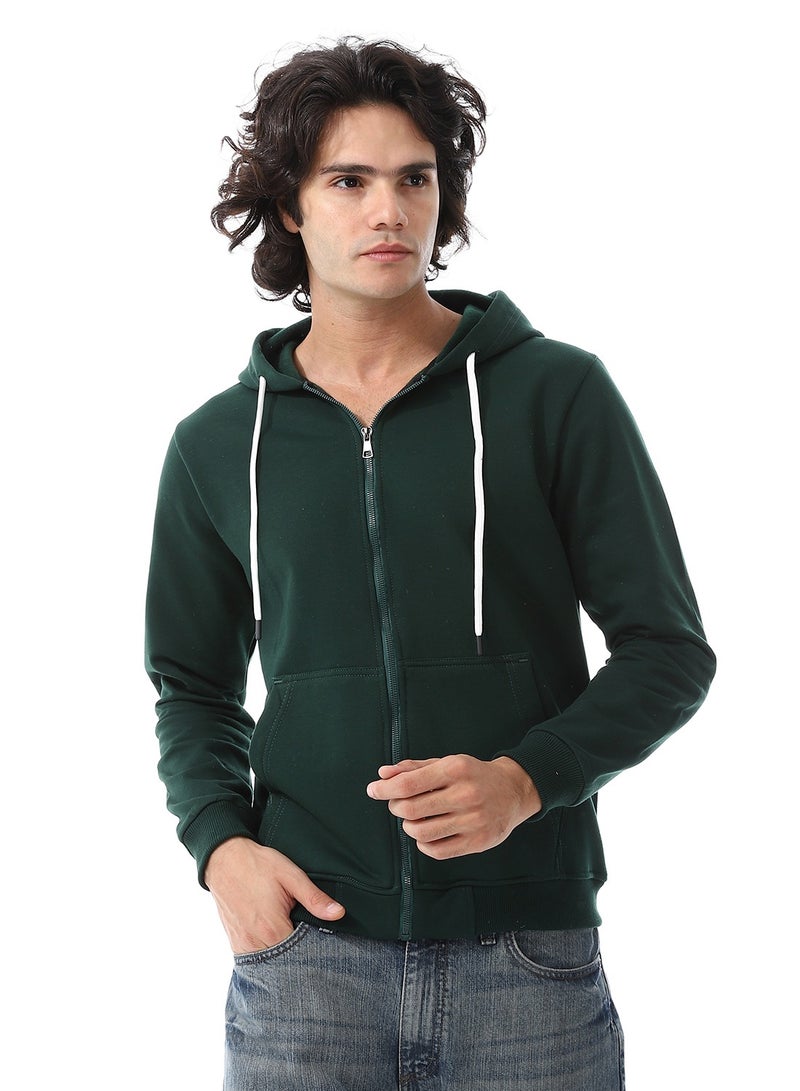 Andora Zipper Closure Hooded Fleeced Sweatshirt_ Dark Green  - Image 1