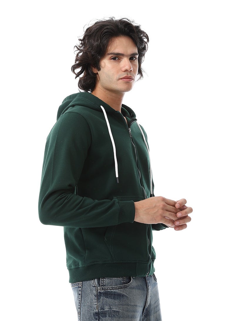 Andora Zipper Closure Hooded Fleeced Sweatshirt_ Dark Green  - Image 2