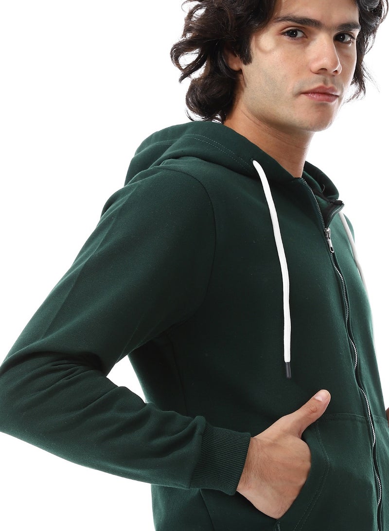 Andora Zipper Closure Hooded Fleeced Sweatshirt_ Dark Green  - Image 4