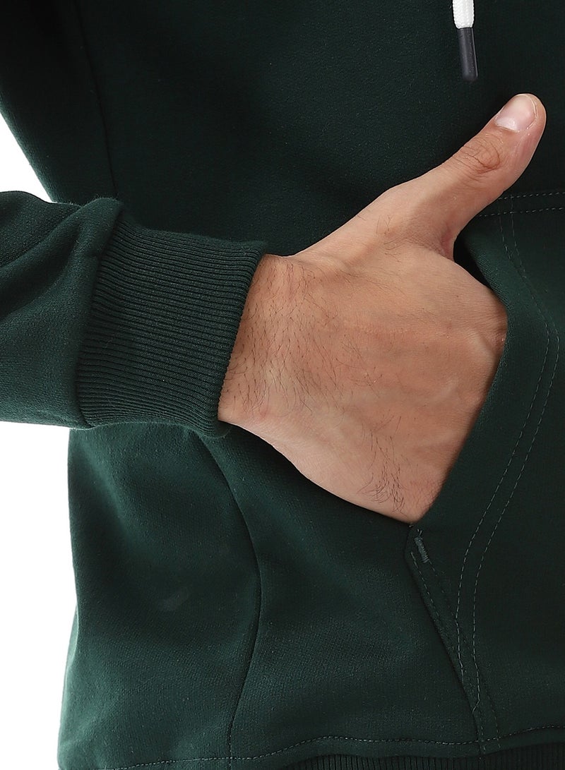 Andora Zipper Closure Hooded Fleeced Sweatshirt_ Dark Green  - Image 5