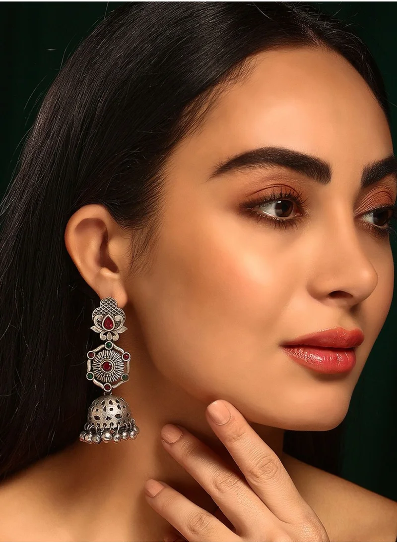 Priyaasi Plated Oxidised Contemporary Kemp Jhumkas Earrings