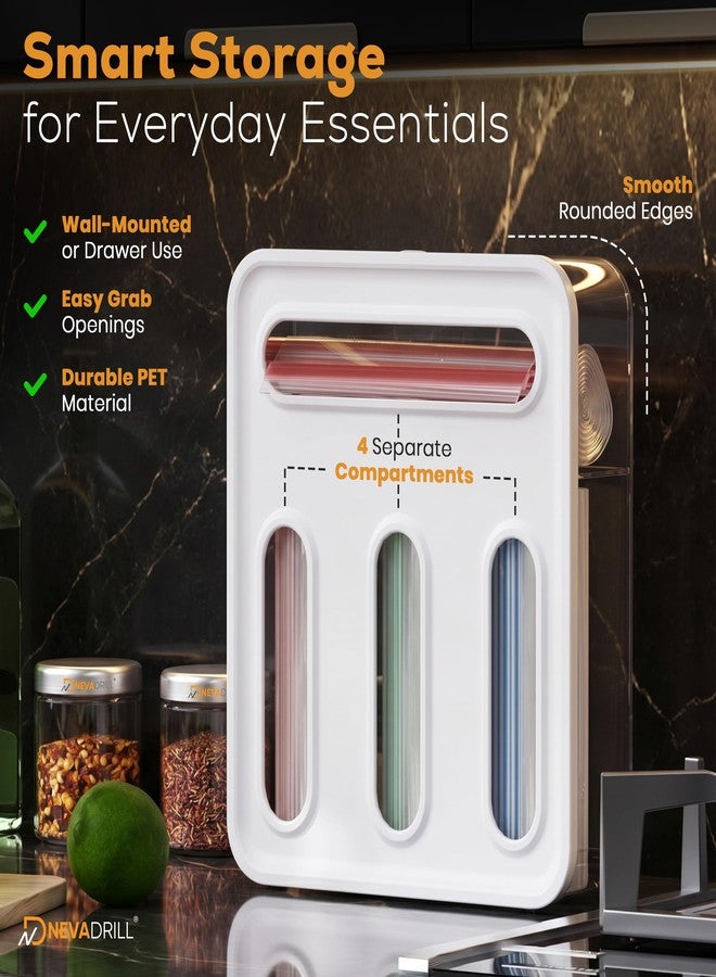 NEVADRILL منظم أكياس NEVADRILL Ziploc، حامل وموزع أكياس تخزين الطعام 4 في 1، منظم جداري ومنظم أدراج للمطبخ، صندوق منظم تخزين بسحاب (ND-3169) - Image 2