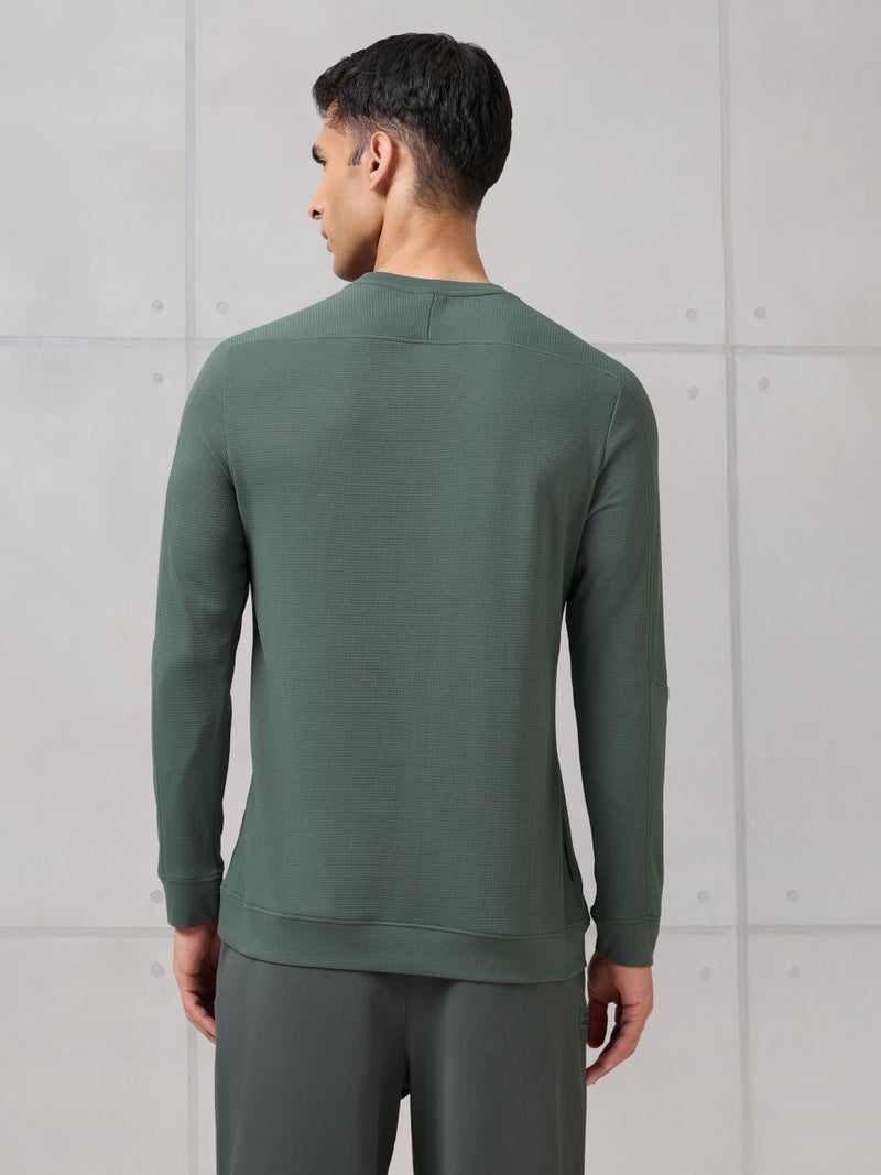 TECHNOSPORT Men's Slim Fit Textured Crew Neck Full Sleeve Active Out T-Shirt for Gym, Sports & Regular Use - (MTP912TRN_Trekking Green_L) - Image 2