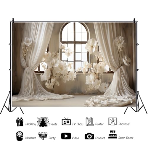 DORCEV 10x7ft Wedding Party Decorations Banner Backdrop Wedding Reception Photography Backdrop White Floral Flowers Curtains French Frame Photo Backgrounds Baby Shower Photo Shoot Portraits Props - Image 3