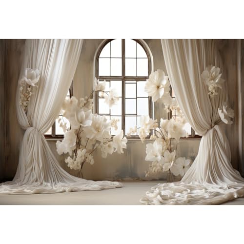 DORCEV 10x7ft Wedding Party Decorations Banner Backdrop Wedding Reception Photography Backdrop White Floral Flowers Curtains French Frame Photo Backgrounds Baby Shower Photo Shoot Portraits Props - Image 4
