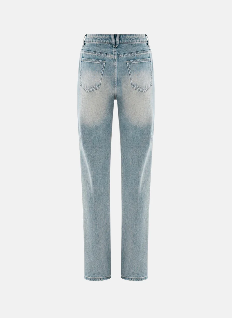 Lichi  Straight jeans with distressed accent on the thighs for Women | Best Price UAE