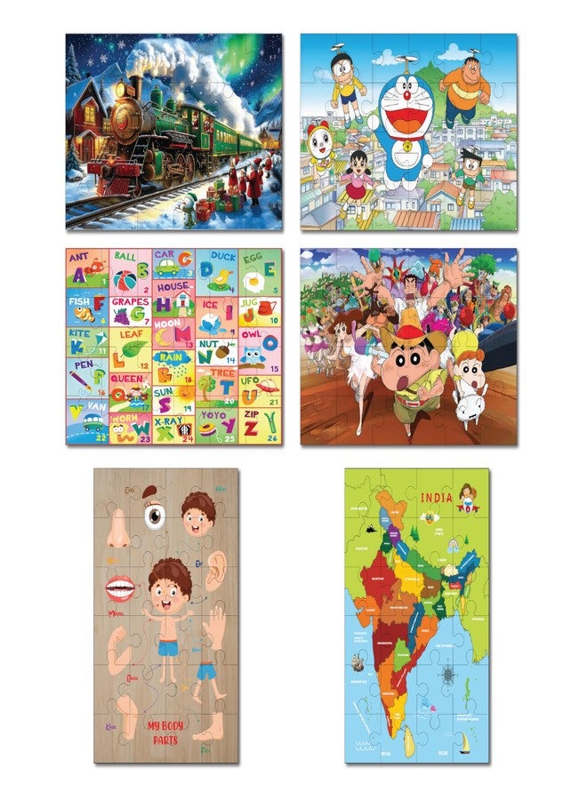 Khilonewale Wooden Jigsaw Puzzle Set for Kids 3+ | 24-Piece Each, Combo of 6 (20×30 cm) | Educational Puzzles with Unicorn, Animals, Space, Vehicles & Fairy Castle (Playful Learning Puzzle Set) - Image 1