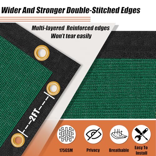 KANAGAWA 5ft x 50ft Privacy Screen Fence, 90% Blockage Heavy Duty 175 GSM Fencing Mesh Net Cover for Outdoor Wall Garden Yard Backyard 80 Cable Zip Ties Included Dark Green - Image 2
