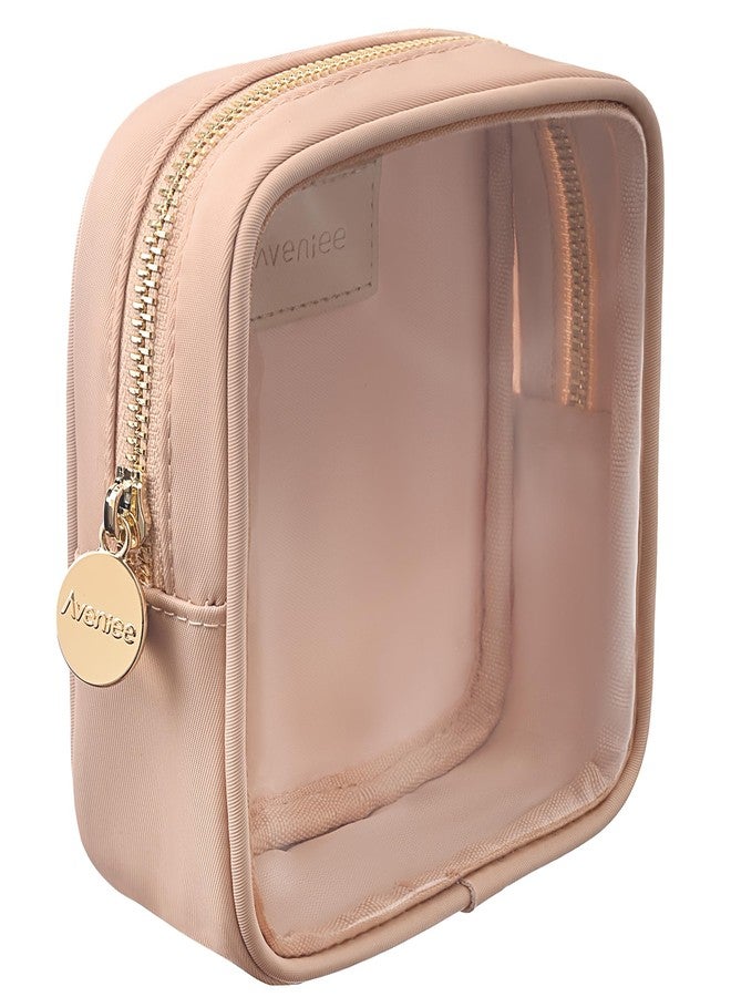 Aveniee Small Clear Makeup Bag, Mini Makeup Bag for Purse Organizer, Cosmetic Bag Travel Zipper Pouch for Women, Cute Car Accessories for Skincare Lipstick Essentials-Sand - Image 1