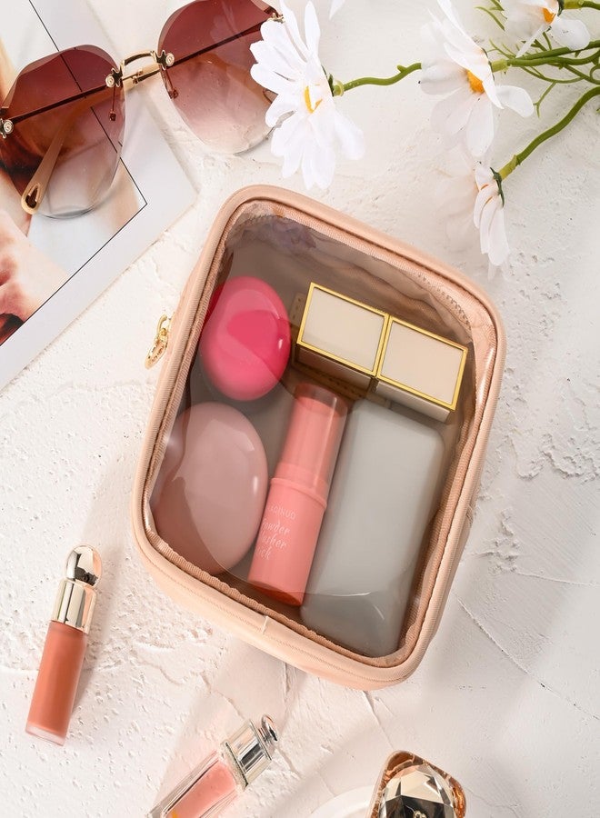 Aveniee Small Clear Makeup Bag, Mini Makeup Bag for Purse Organizer, Cosmetic Bag Travel Zipper Pouch for Women, Cute Car Accessories for Skincare Lipstick Essentials-Sand - Image 2