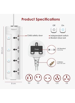 PEGANT 4 Way 3M Power Extension Cord, 4 Universal Outlets, UK Plug, 3M Cable, 2500W  - Image 3
