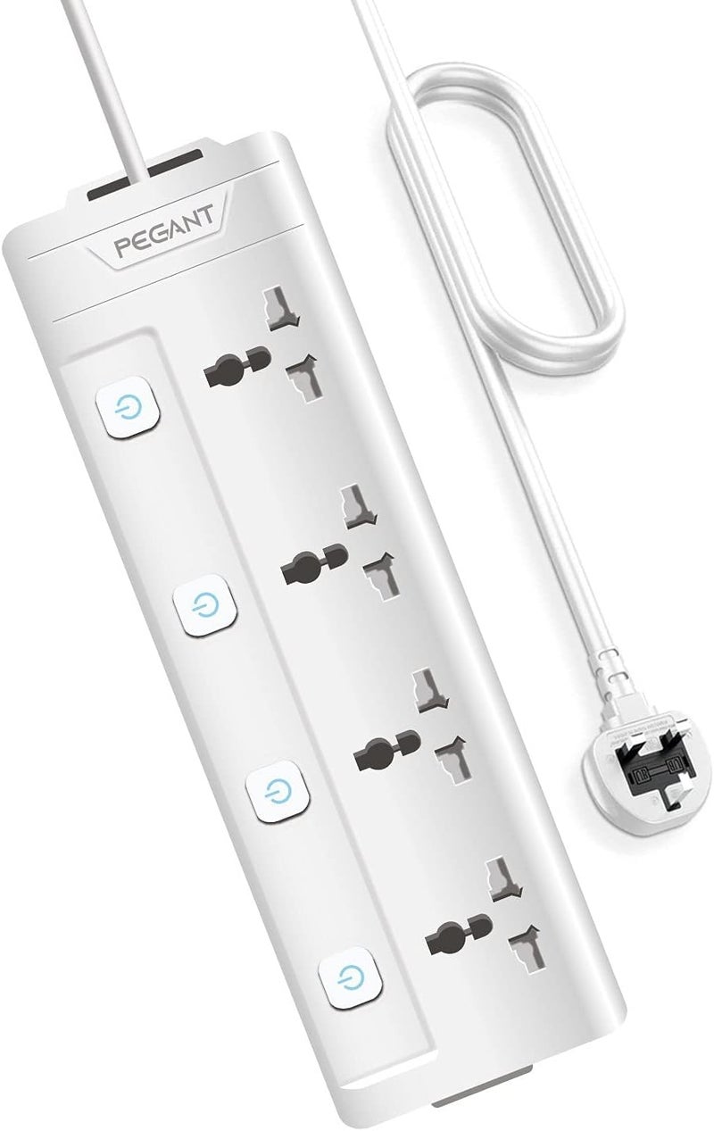PEGANT 4 Way 3M Power Extension Cord with Surge Protection - Image 1
