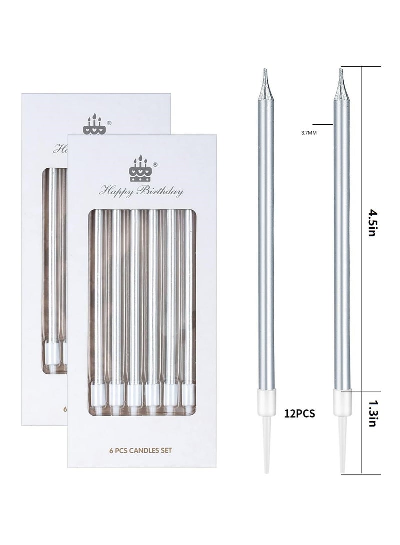 Home zone 12 Pieces Birthday Cake Candles Silver Colour 11.5cm Tall Pencil Candles for Birthday Wedding Baby Shower Party Decoration - Image 3