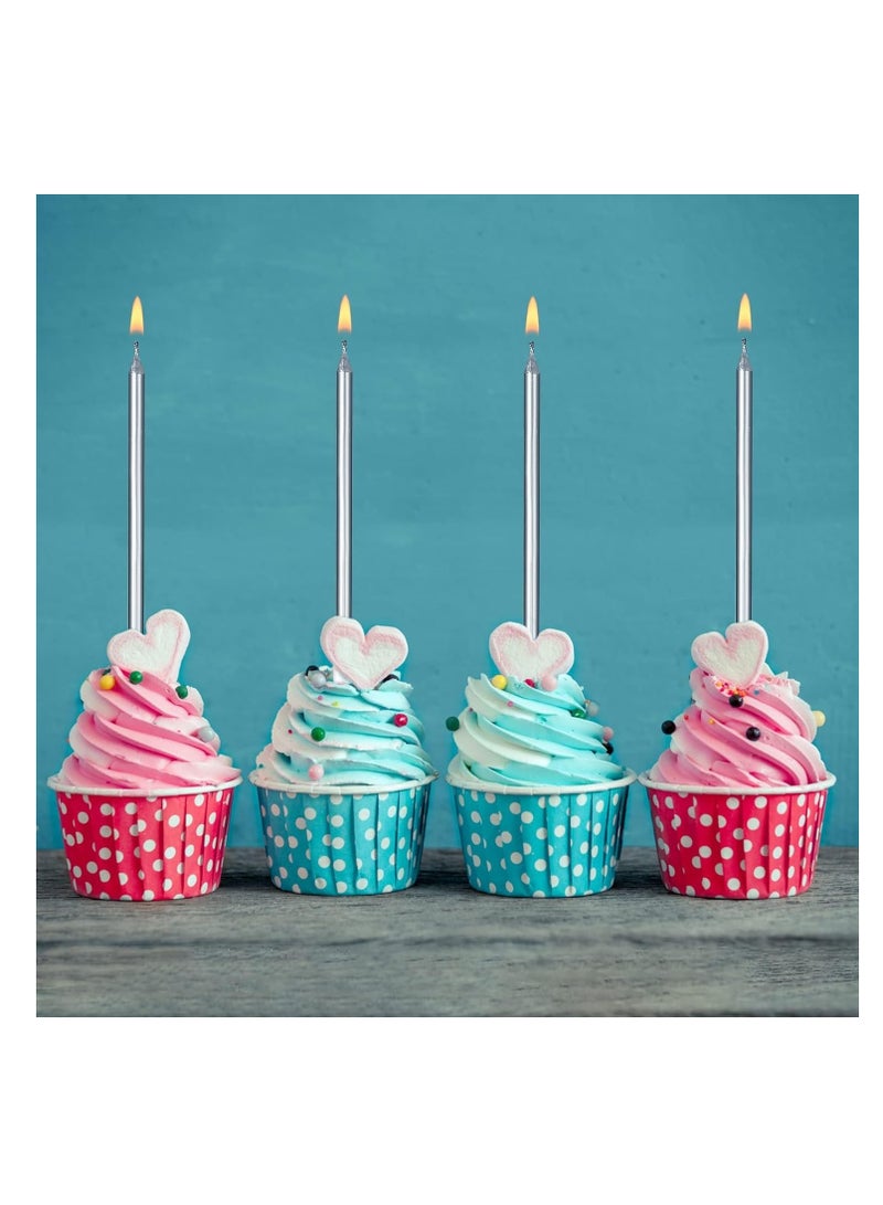 Home zone 12 Pieces Birthday Cake Candles Silver Colour 11.5cm Tall Pencil Candles for Birthday Wedding Baby Shower Party Decoration - Image 4