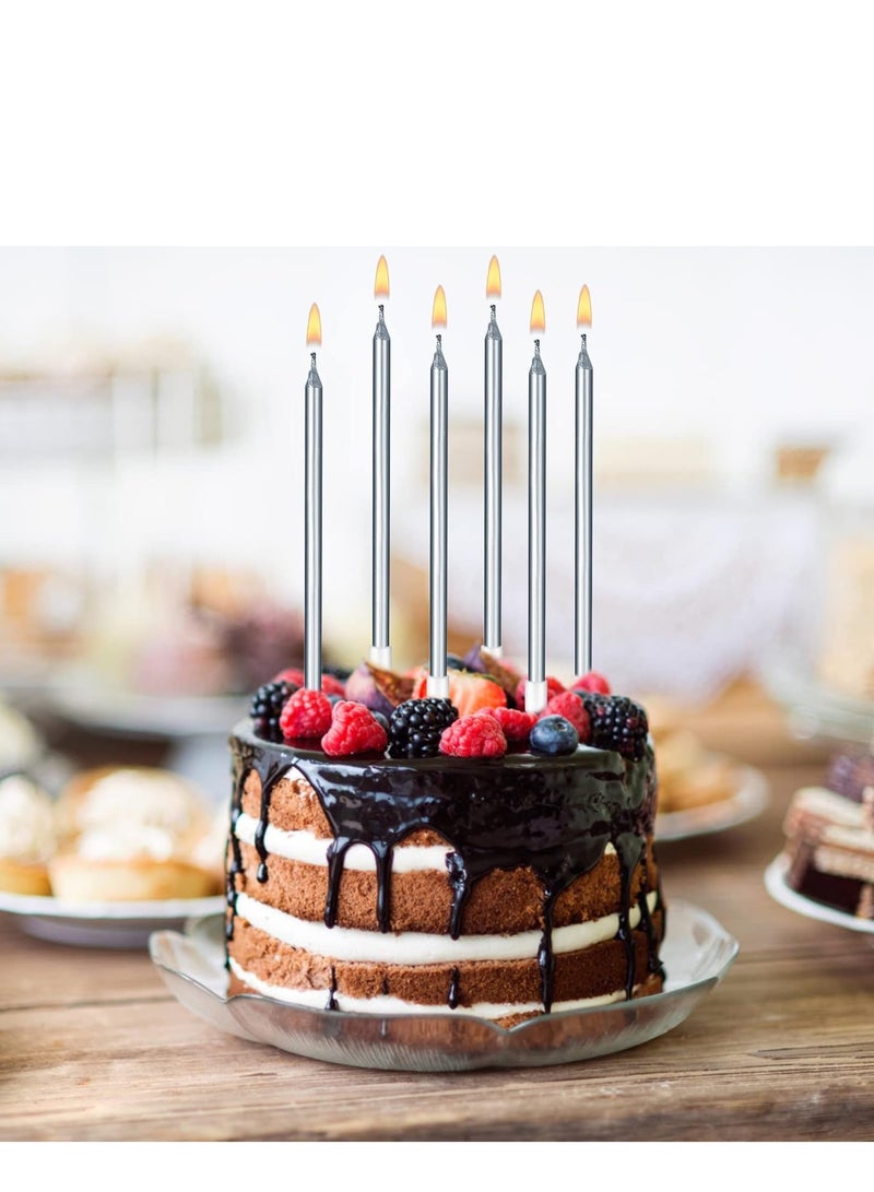 Home zone 12 Pieces Birthday Cake Candles Silver Colour 11.5cm Tall Pencil Candles for Birthday Wedding Baby Shower Party Decoration - Image 2