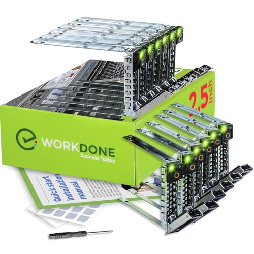 WORKDONE 12-Pack 2.5" Drive Caddy - Compatible for Dell PowerEdge Servers - 14th Gen R440 R640 R740 R740xd R840 R940 R6415 R750xs XE8545 XC - Sticker Labels - Bright LED Tray - Setup Manual - Image 1