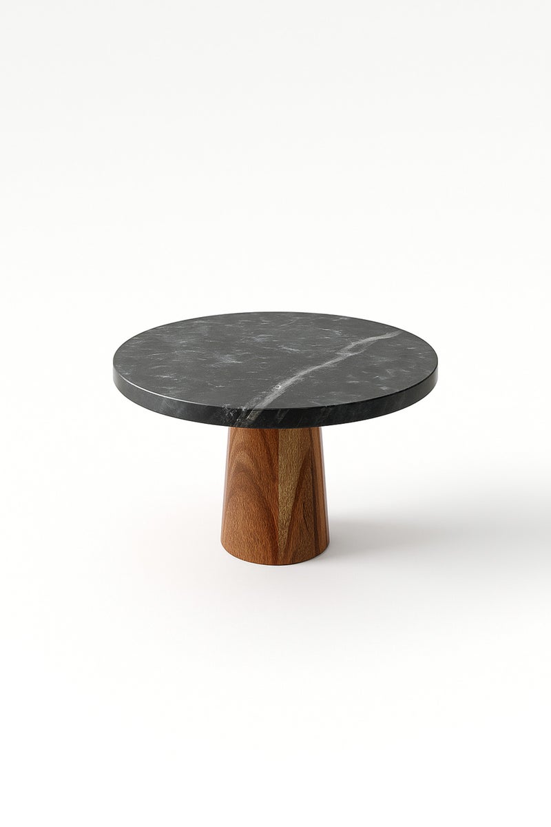 ماريا هومز حامل زخرفي من الرخام الأسود – قاعدة عرض دائرية مع قاعدة خشبية - Image 5