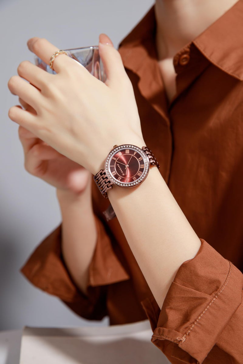 Giordano Eleganza Collection Watch for Women with Stainless Steel Strap and Crystal Embellished Bezel, Roman Numerals - Image 2