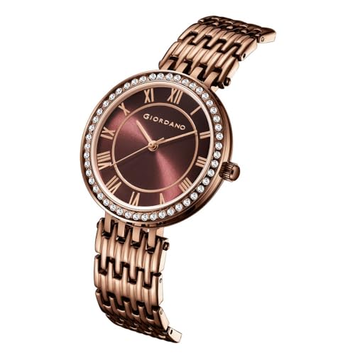 Giordano Eleganza Collection Watch for Women with Stainless Steel Strap and Crystal Embellished Bezel, Roman Numerals - Image 4