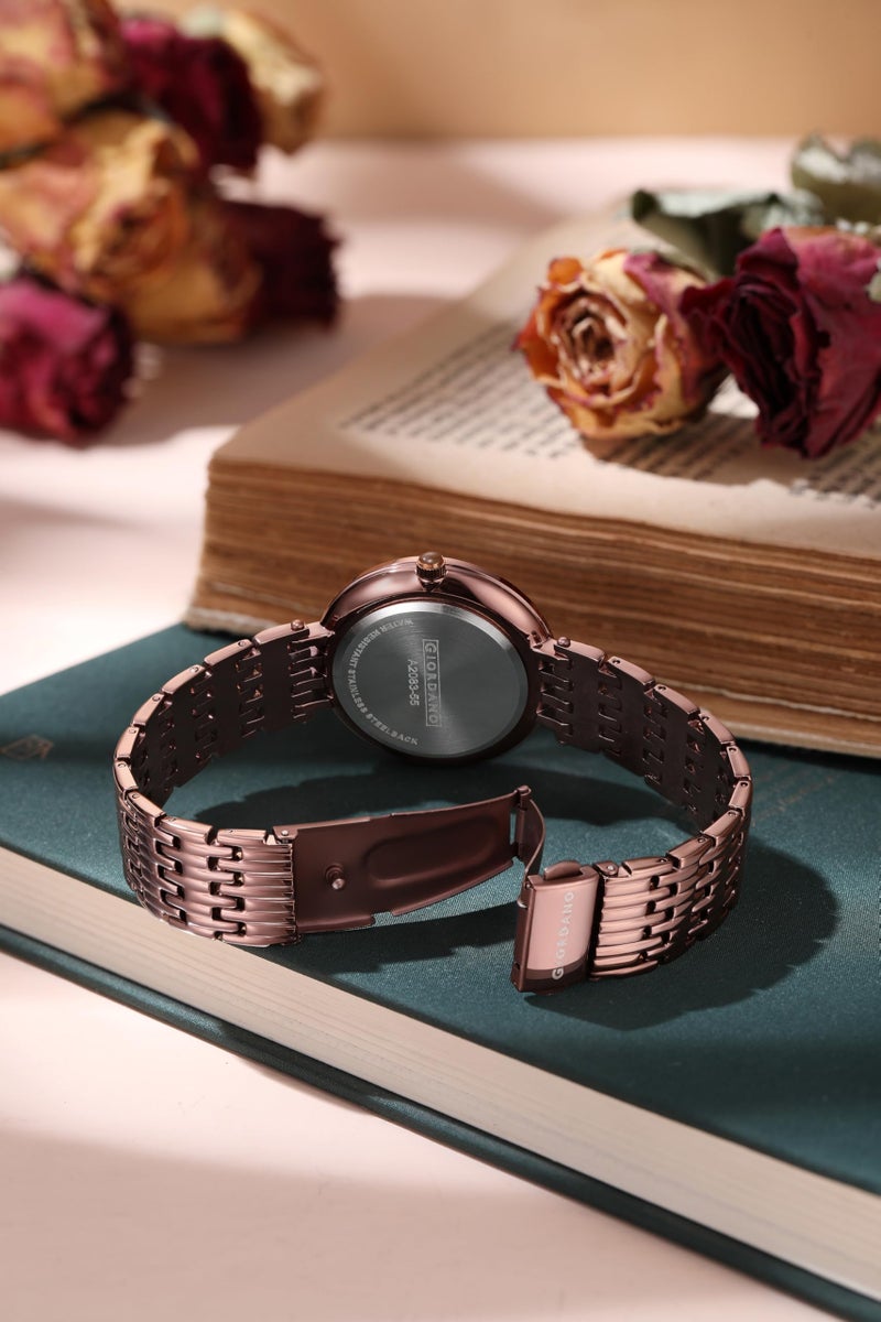 Giordano Eleganza Collection Watch for Women with Stainless Steel Strap and Crystal Embellished Bezel, Roman Numerals - Image 5
