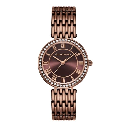 Giordano Eleganza Collection Watch for Women with Stainless Steel Strap and Crystal Embellished Bezel, Roman Numerals - Image 1