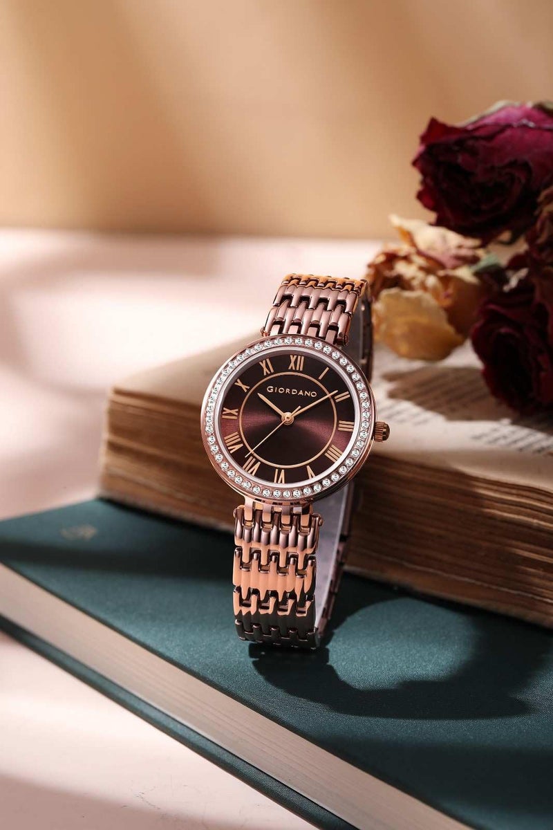 Giordano Eleganza Collection Watch for Women with Stainless Steel Strap and Crystal Embellished Bezel, Roman Numerals - Image 3