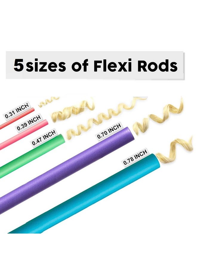 Sweetpea - SWEETPEA�Flexible Curling Rods Flexi Rods Hair Curlers Set,Twist Foam Hair Rollers No Heat Hair Curlers Rollers,Steel Pintail, Rat Tail Comb for Short and Long Hair (ALL SIZE EACH 5PCS) - Image 1