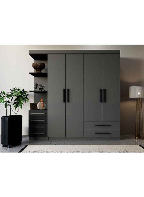 Cabinet and cupboard, four doors and side shelves, gray and black - dlb04 200x200x50 cm