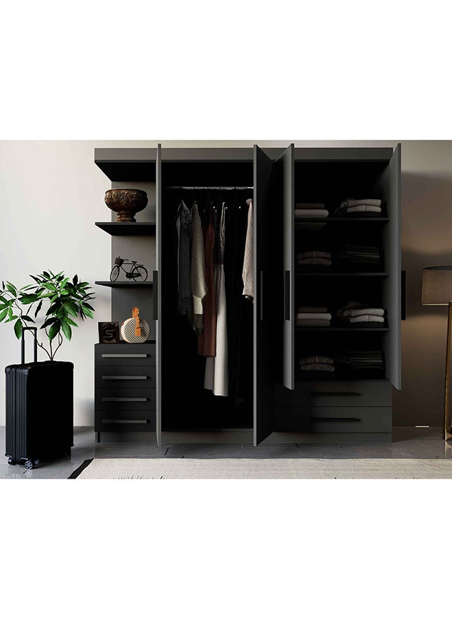 Cabinet and cupboard, four doors and side shelves, gray and black - dlb04 200x200x50 cm