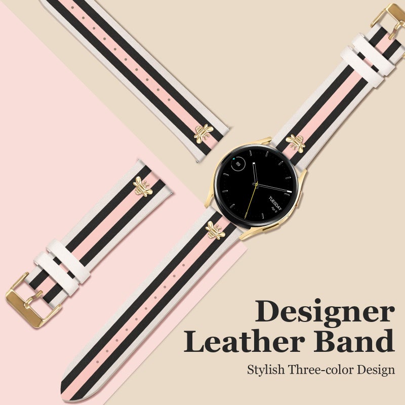 MOINSPIRE Designer Leather Bands with Charms Compatible with Samsung Galaxy Watch 7/6/5/4/Active 2 40mm 44mm/Watch 6 Classic 43mm 47mm/Watch 5 Pro 45mm/Watch 4 Classic 42mm 46mm, 20mm - Image 3