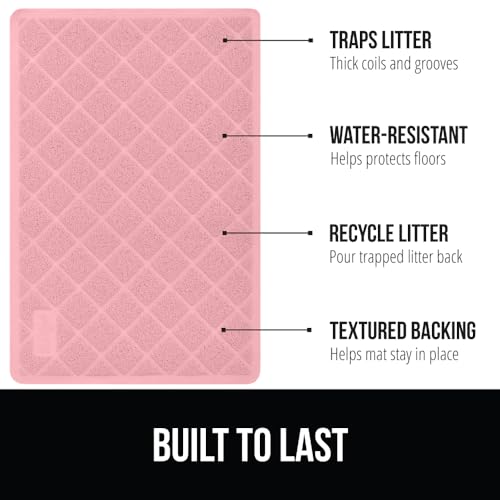 GORILLA GRIP Cat Litter Box Mat, 35x23, Water Resistant, US Designed Kitty Litter Trapping Mats, Easy to Clean, Scatter Control, Less Mess and Clean Floors, Kitten Supplies for Indoor Cats, Light Pink - Image 2