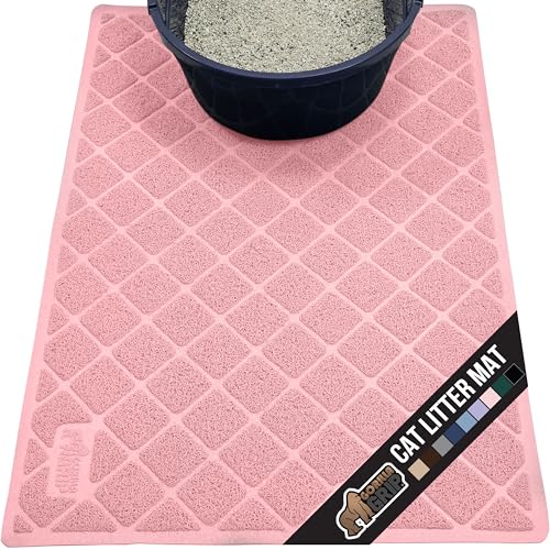GORILLA GRIP Cat Litter Box Mat, 35x23, Water Resistant, US Designed Kitty Litter Trapping Mats, Easy to Clean, Scatter Control, Less Mess and Clean Floors, Kitten Supplies for Indoor Cats, Light Pink - Image 1