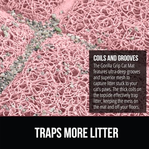 GORILLA GRIP Cat Litter Box Mat, 35x23, Water Resistant, US Designed Kitty Litter Trapping Mats, Easy to Clean, Scatter Control, Less Mess and Clean Floors, Kitten Supplies for Indoor Cats, Light Pink - Image 3