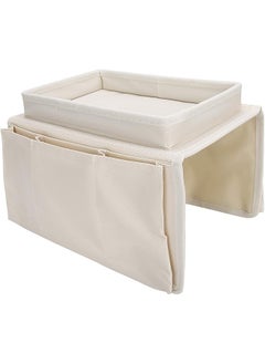 The Bros Sofa Armrest Bag, 3 Outer Divided Pockets Sofa Storage Bag, With A Top Tray Waterproof Washable for Sofa Storage Daily Small Gadgets(Beige)  - Image 1