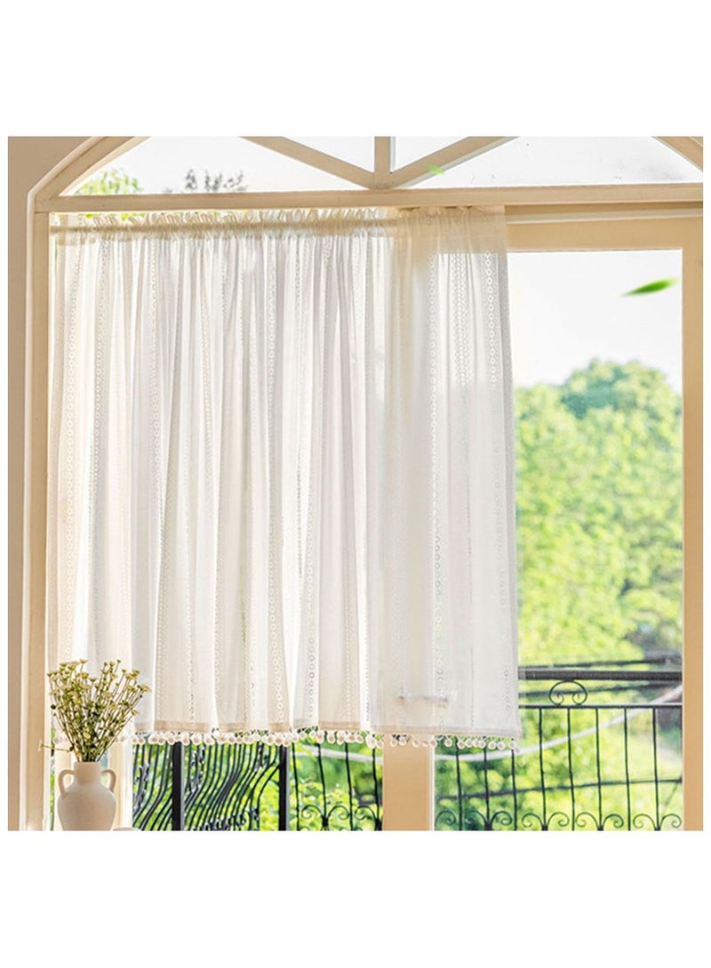 Generic Boho Kitchen Curtains for Kitchen Living Room Geometry Striped Knitted Lace Curtains 140 x 70 cm  - Image 1