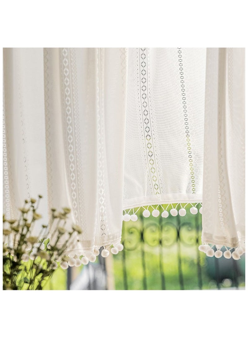 Generic Boho Kitchen Curtains for Kitchen Living Room Geometry Striped Knitted Lace Curtains 140 x 70 cm  - Image 2